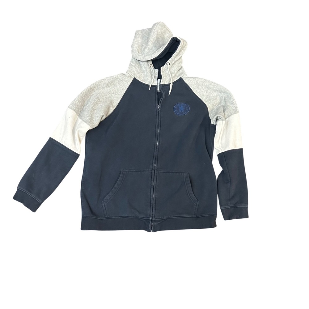 Chelsea FC Official Merchandise Full Zip Hoodie Navy Grey Colorblock Mens XL